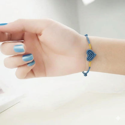 Handmade Woven Blue Heart Couple Bracelet for Men Women Adjustable String Cord Matching Friendship Bracelets Minimalist Braided Rope Jewelry Anniversary Birthday Sweet Valentine Gift