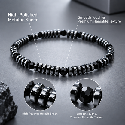 Men's Black Heidan Stone Beaded Bracelet with Disc Spacers and Faceted Beads
