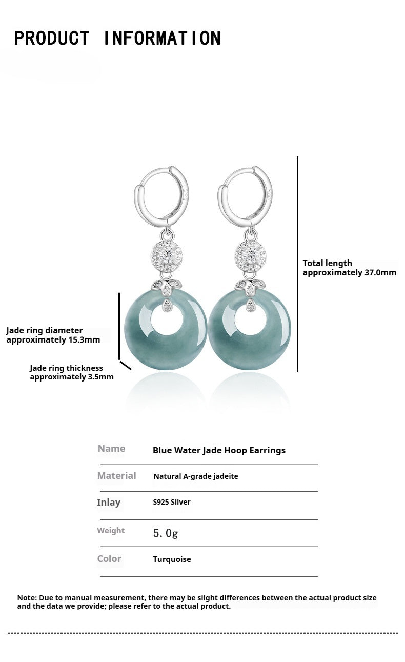 s925 silver natural jadeite jade ring blue water earrings – fashion women’s