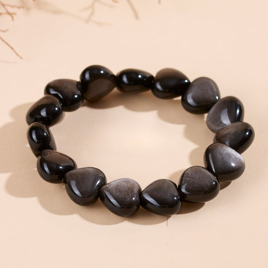Silver Obsidian Love Bracelet – Natural Heart Beaded Bracelet for Men & Women - STAR8S