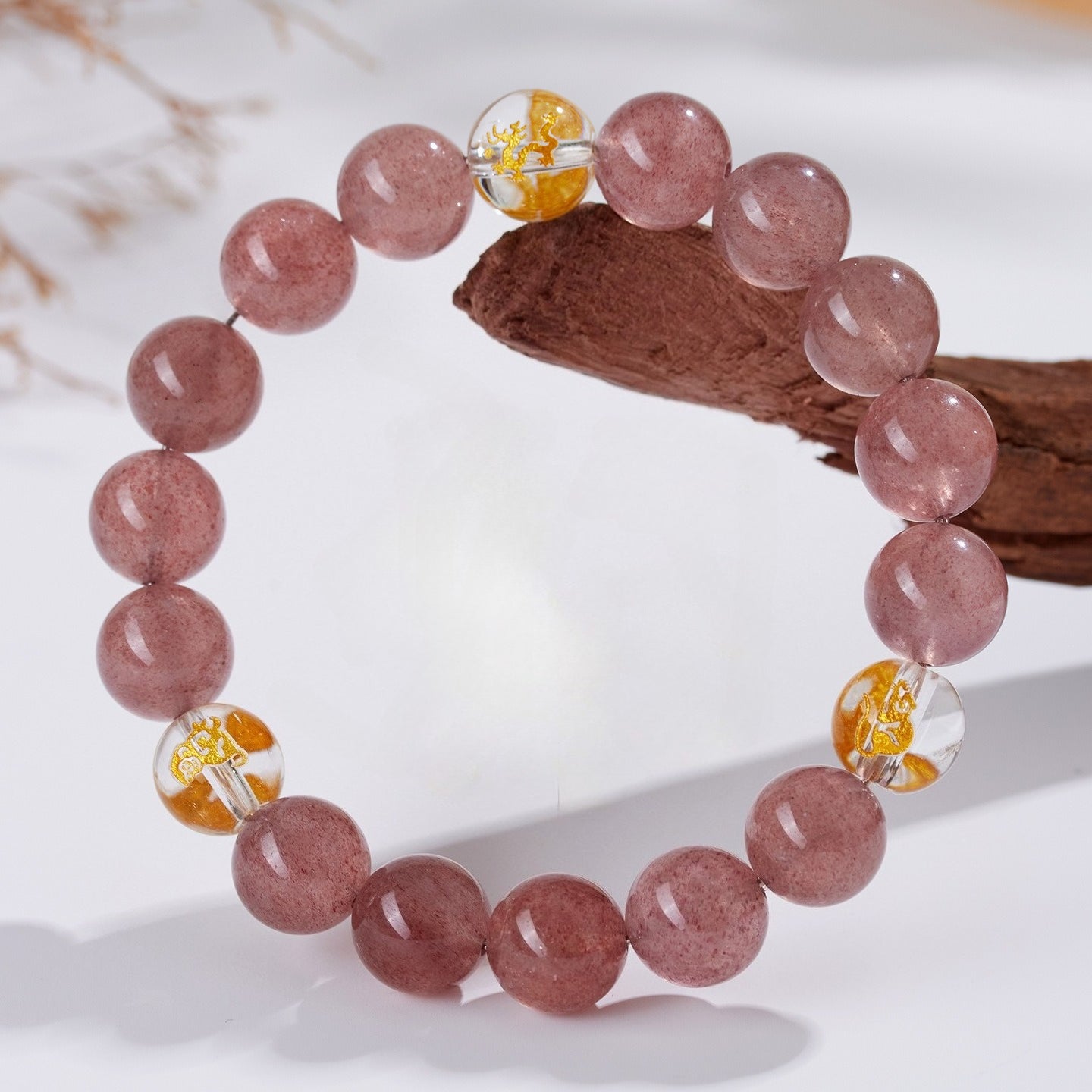 Chinese Zodiac Strawberry Quartz Bracelet for Women – Natural Crystal Beaded Bracelet - STAR8S