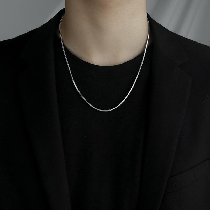 men's square snake chain necklace silver-tone titanium steel snake bone collar chain minimalist streetwear hip hop waterproof jewelry gift for him