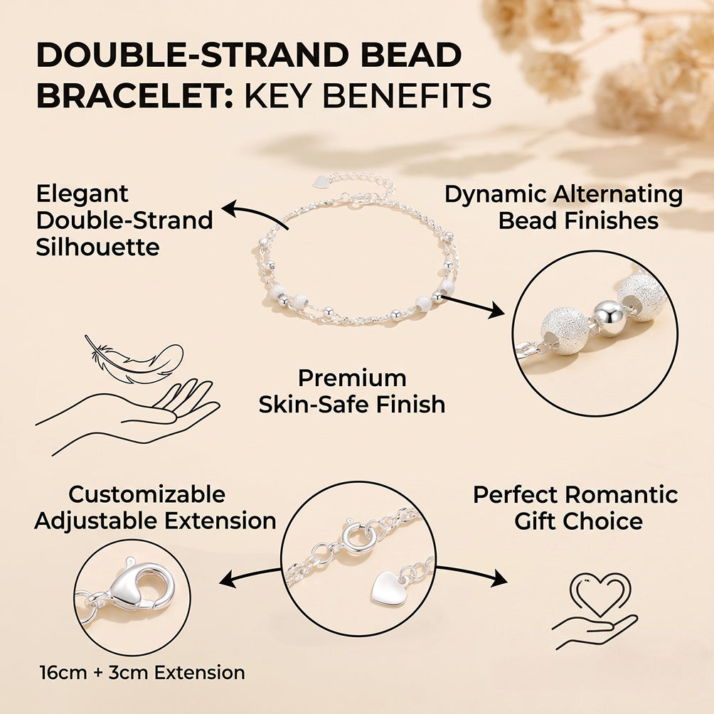dainty double layer silver tone bracelet for women girls gypsophila sparkling bead bracelet layered cable chain minimalist frosted textured shiny round bead strand stack choker clavicle foot wrist jewelry valentine birthday gift