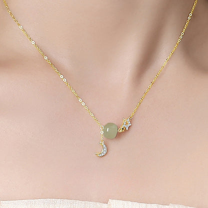 Real Jade Necklace - 925 Silver Star Moon Hetian Collarbone Chain | STAR8S