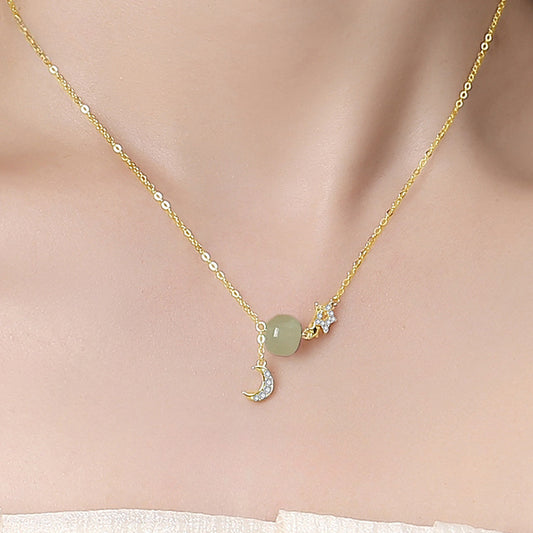 Real Jade Necklace - 925 Silver Star Moon Hetian Collarbone Chain | STAR8S