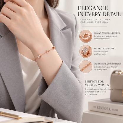 Women's Rose Gold-Tone Electroplated Brass Roman Numeral Bracelet with Double Barrel Beads