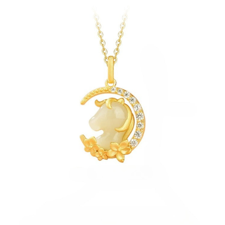 chinese zodiac horse dream moon s925 silver jade necklace