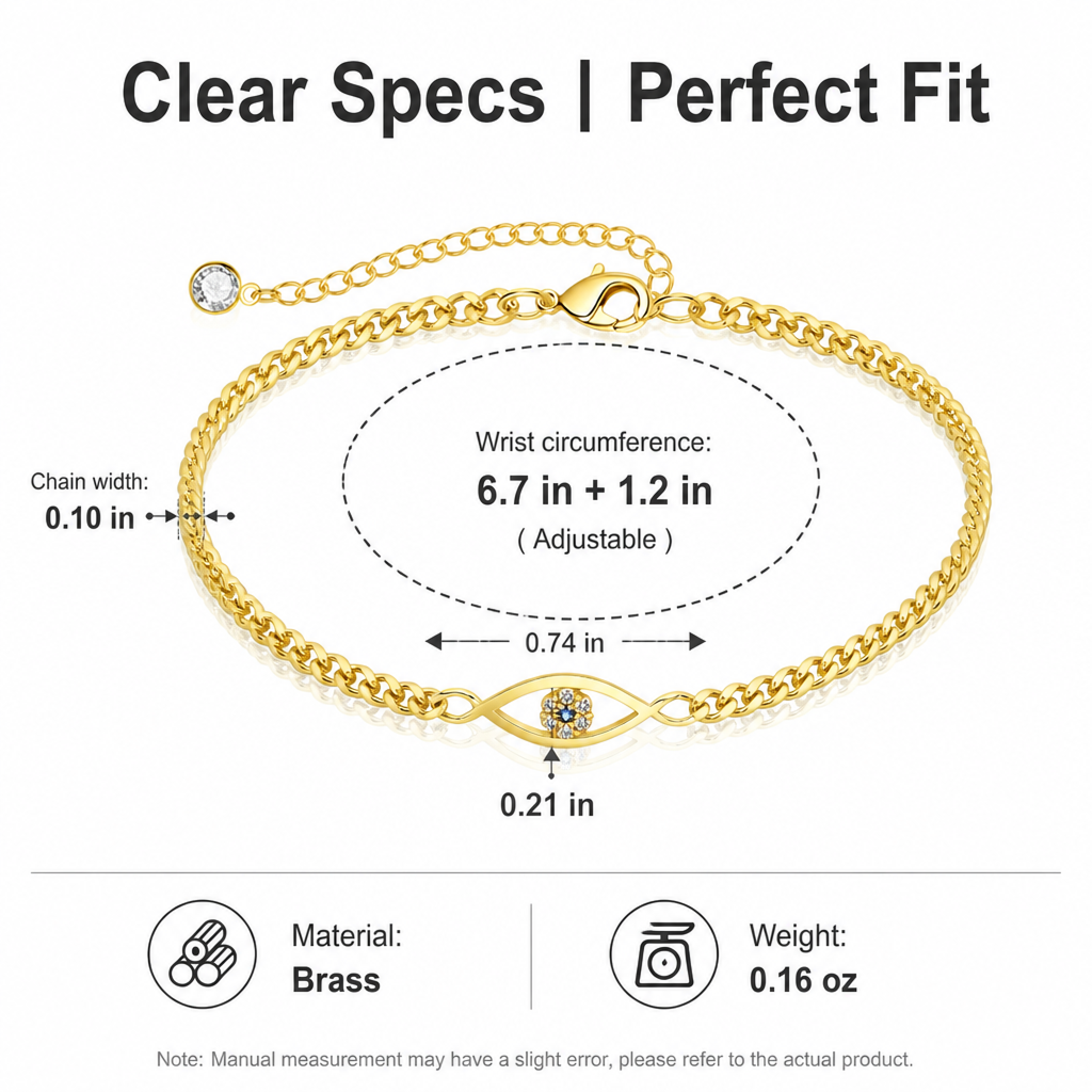 copper-plated evil eye curb chain bracelet brass cubic zirconia protection jewelry minimalist trendy layering wristband gift for her