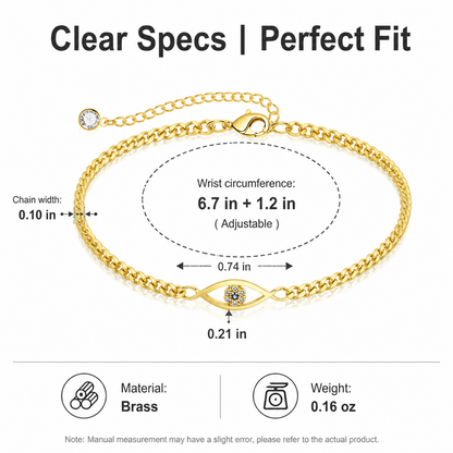 Copper-Plated Evil Eye Curb Chain Bracelet Brass Cubic Zirconia Protection Jewelry Minimalist Trendy Layering Wristband Gift for Her