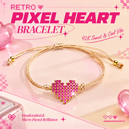Women's Adjustable Cord Bracelet with Sparkling Pink Heart and Sliding Knot