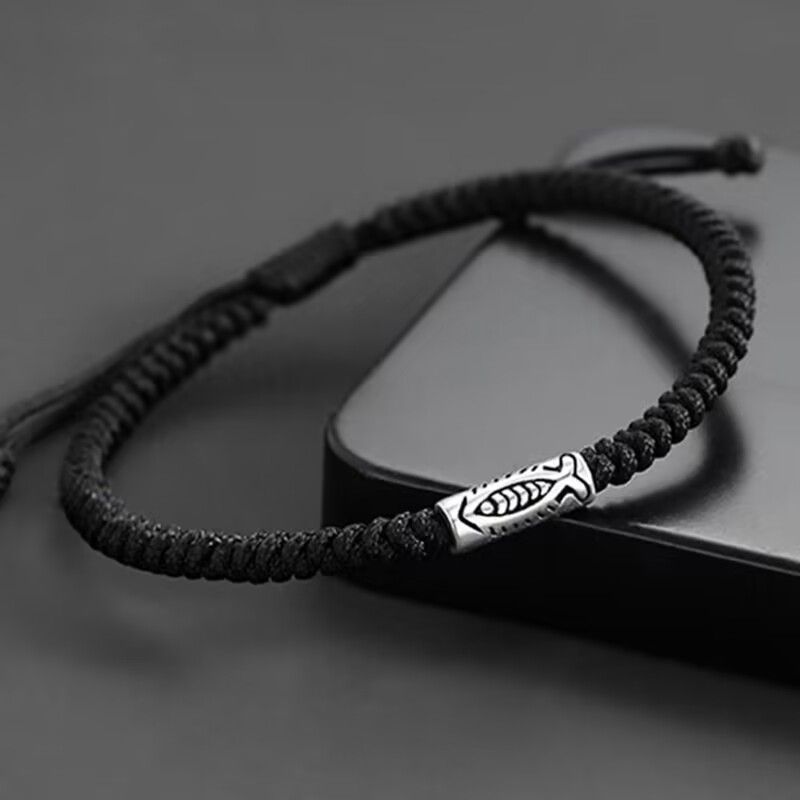 koi schwarzes string-armband | geflochtenes fisch-glücksbringer-armband für herren