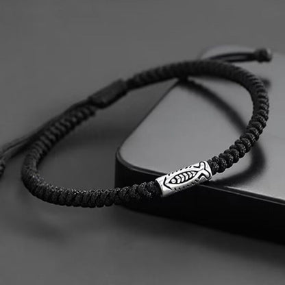 Koi Schwarzes String-Armband | Geflochtenes Fisch-Glücksbringer-Armband für Herren