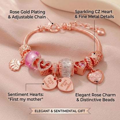 Rose Charm Bracelet for Women Teen Girls Sweet Rose Flower Heart Pendant Bangle Layering Beaded Chain Bracelet Valentine's Day Birthday Romantic Jewelry Gift for Her