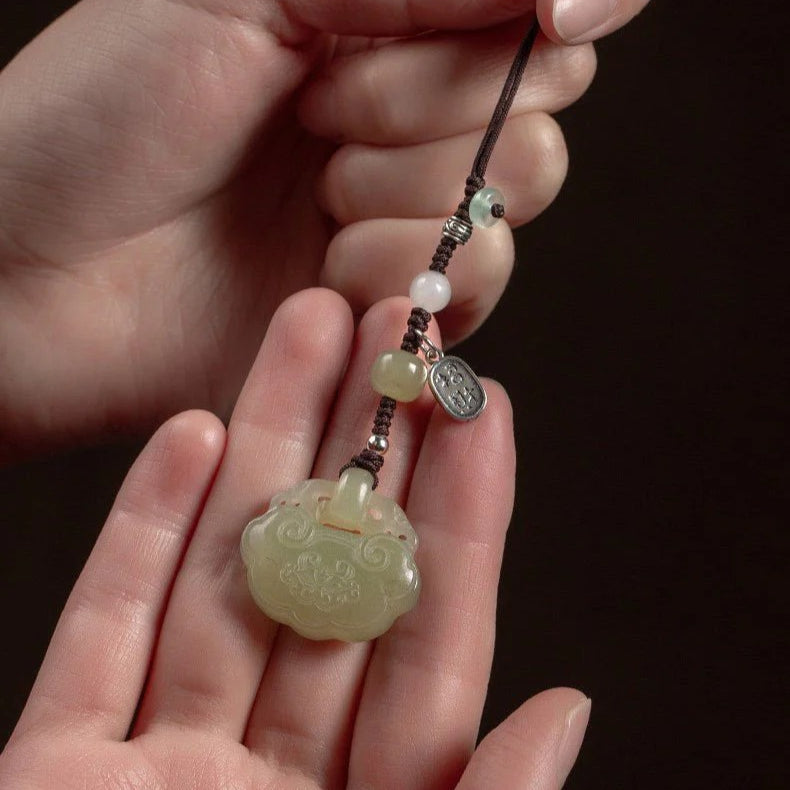 hetian jade ruyi lock pendant keychain