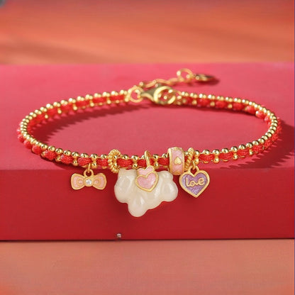 Chinese Zodiac Horse Silver Bracelet – S925 Red String Hetian Jade Charm Bracelet - STAR8S