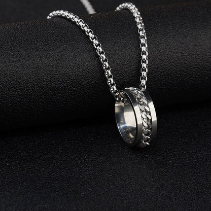 Waterproof Tarnish-Free Spinner Ring Necklace, Premium Titanium Steel Rotatable Chain Pendant, Durable Minimalist Hip Hop Streetwear Fidget Anxiety Relief Jewelry Gift