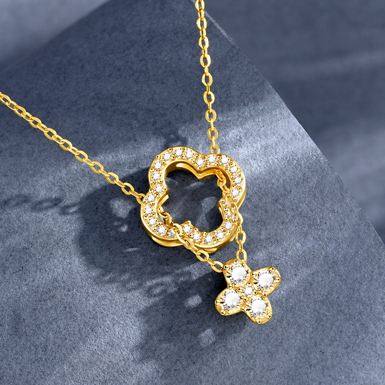 4-in-1 convertible lucky four leaf clover necklace for women gold plated lucky crystal pendant dainty choker adjustable link chain valentine day jewelry gift for her