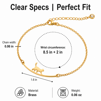 Gold-Tone Walking Cat Anklet for Women, Electroplated Brass Adjustable Ankle Bracelet with Clear Accent Stone, Dainty Summer Foot Jewelry