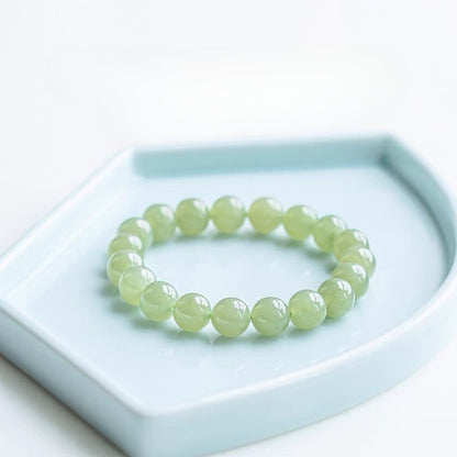 Hetian Jade Bead Bracelet – Elegant Light Luxury Beads with Premium Ice-Seed Jade, Adjustable for Women