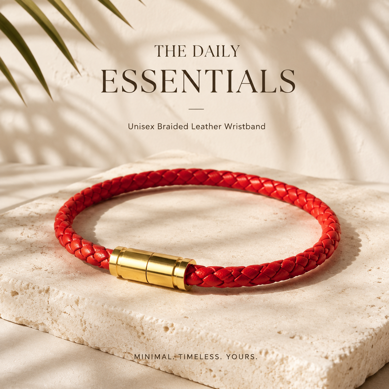 braided leather bracelet with strong magnetic clasp, 5mm stainless steel gold-tone closure wristband, unisex jewelry gift for men & women everyday wear