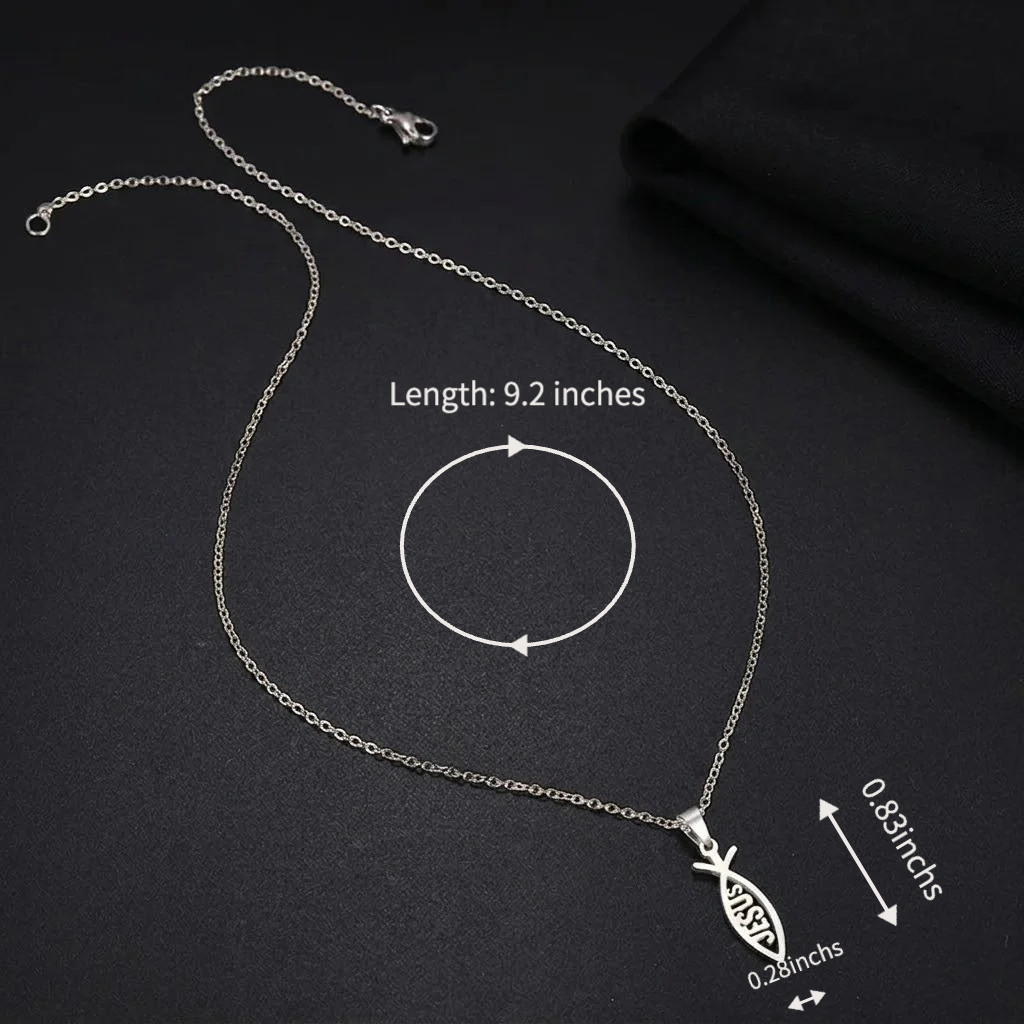 stainless steel jesus fish pendant necklace for women men ichthys christian necklace religious faith jewelry gift titanium steel holy symbol o-chain choker comfort fit silver tone