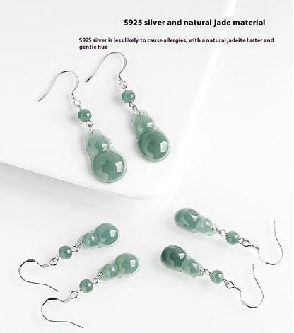 Gourd Blue Water Jade Earrings S925 Silver