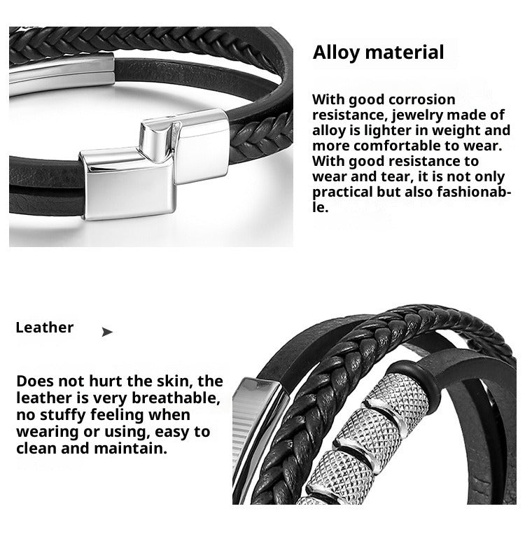 men’s buckle bracelet – multi-layer leather & natural stone beads with zinc-alloy magnetic clasp - star8s