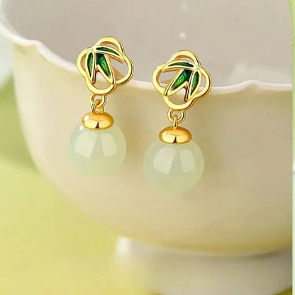 Jade Stud  Bamboo Earrings