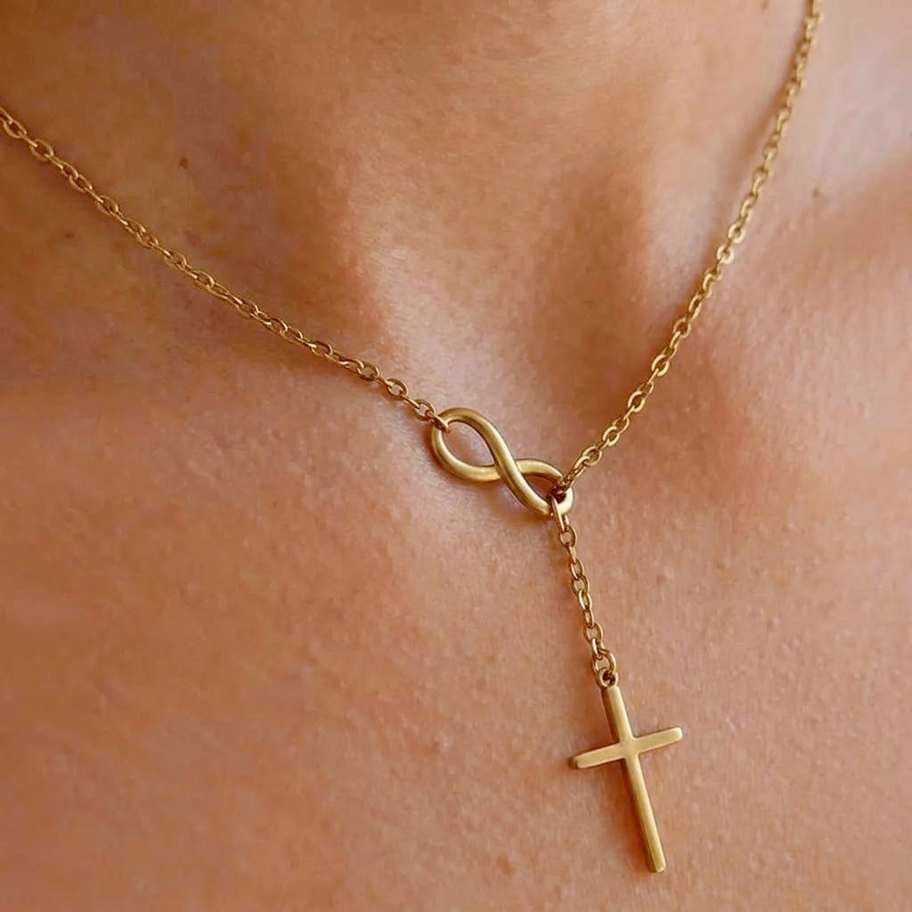 stainless steel infinity cross necklace for women gold tone infinity loop cross pendant lariat necklace religious faith christian jewelry elegant y necklace gift for her