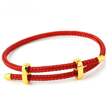 Waterproof Red String Bracelet for Women & Men, Adjustable Braided Stainless Steel Wire Lucky Rope Bracelet with Gold-Tone Clasp, Valentine's Day Gift for Couples