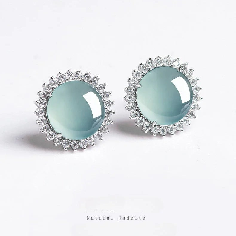 s925 silver inlaid natural jade blue water stud earrings | ice jade earrings