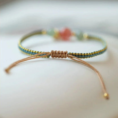 Adjustable Red String Bracelet with South Red Agate & Golden Lotus Charm – Handmade Chinese Style for Luck and Prosperity - STAR8S