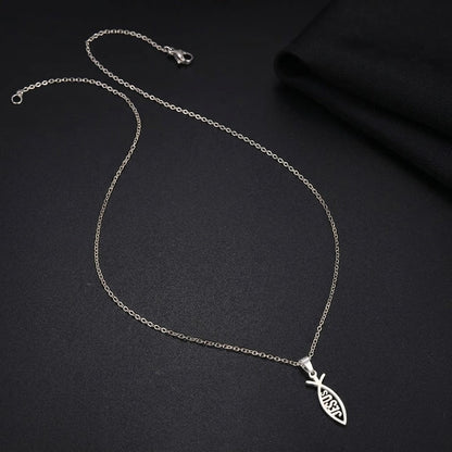 Stainless Steel Jesus Fish Pendant Necklace for Women Men Ichthys Christian Necklace Religious Faith Jewelry Gift Titanium Steel Holy Symbol O-Chain Choker Comfort Fit Silver Tone