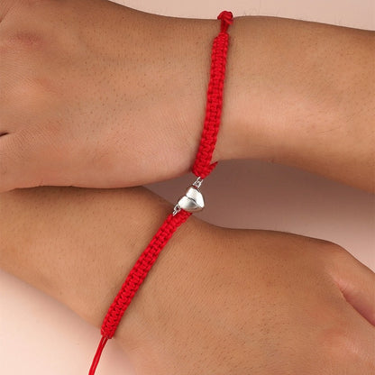Eternal Connection Magnetic Heart Bracelets - Hand-Woven Red String of Fate Matching Jewelry for Couples and Best Friends - Adjustable Fit Symbolizing Unity