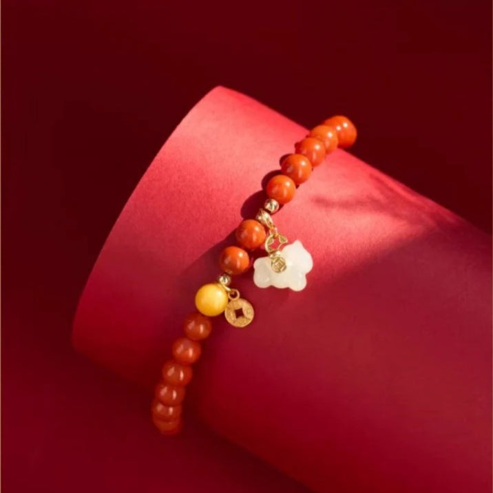 red agate chinese zodiac horse beaded bracelet