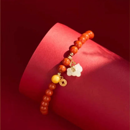 Red Agate Chinese Zodiac Horse Beaded Bracelet