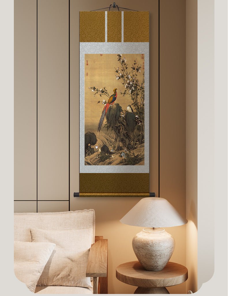 ancient chinese painting: castiglione’s golden pheasant scroll hd print | star8s