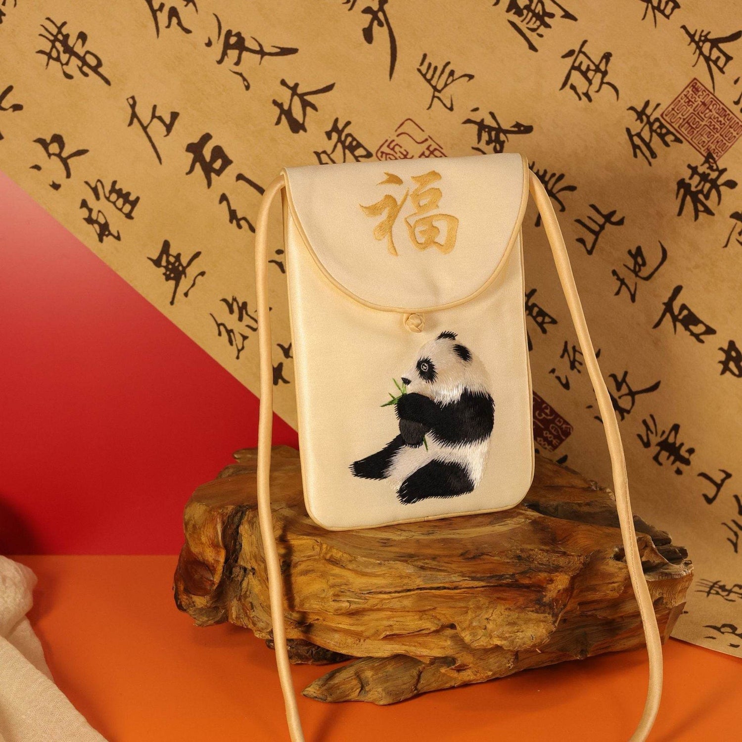 Ancient - style Suzhou - embroidered Phone Bag with Panda and Fu Character Patterns - STAR8S