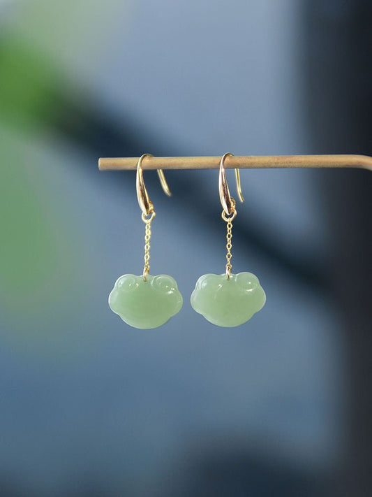 Antique Jade Earrings: Hetian Auspicious Clouds 925 Silver | STAR8S