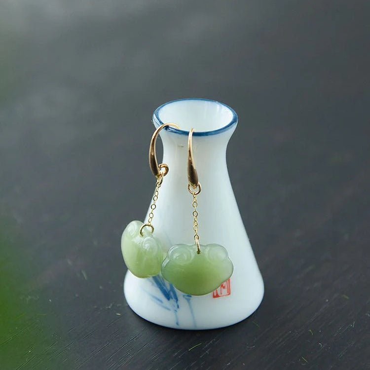 antique jade earrings: hetian auspicious clouds 925 silver | star8s - star8s