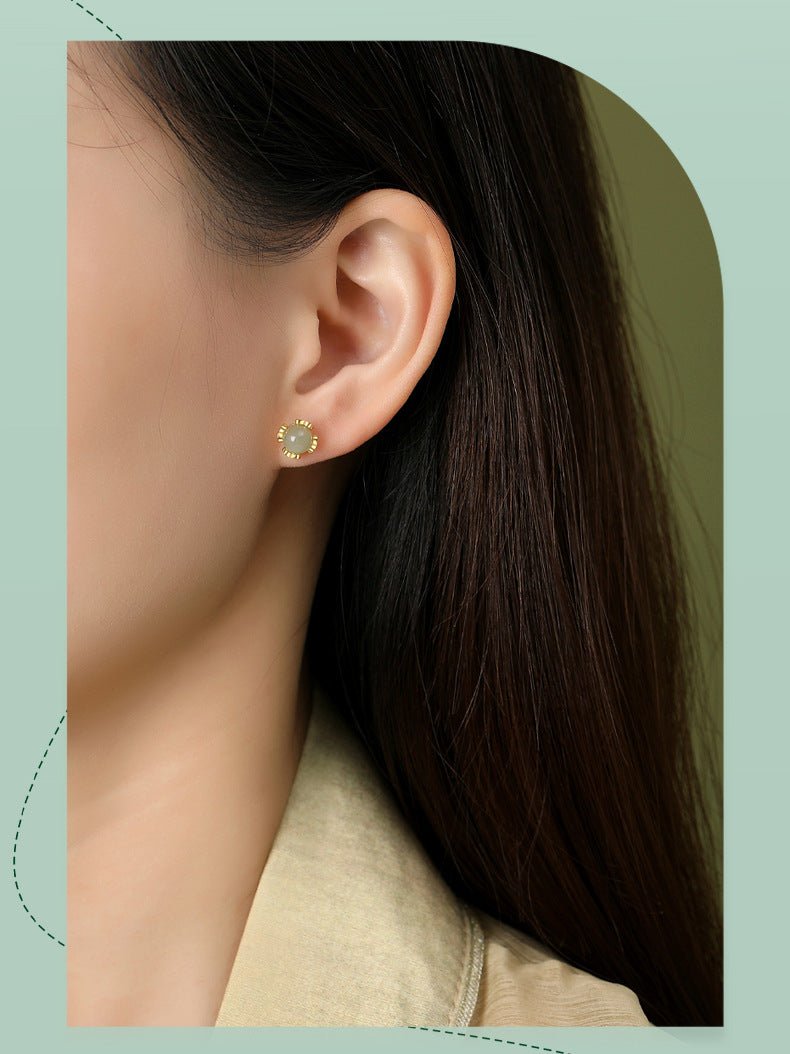Attractive & Elegant Jade Earrings Stud: Versatile Hetian Jade S925 Sterling Silver | STAR8S