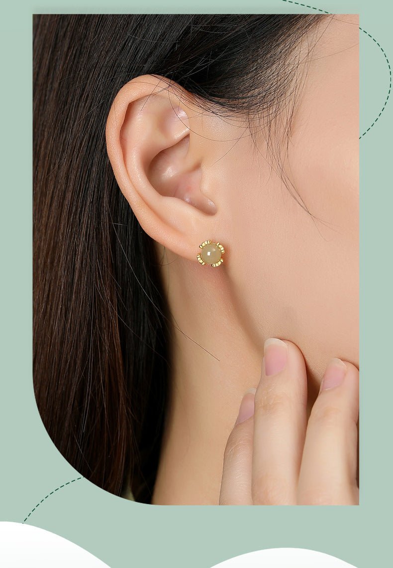 Attractive & Elegant Jade Earrings Stud: Versatile Hetian Jade S925 Sterling Silver | STAR8S