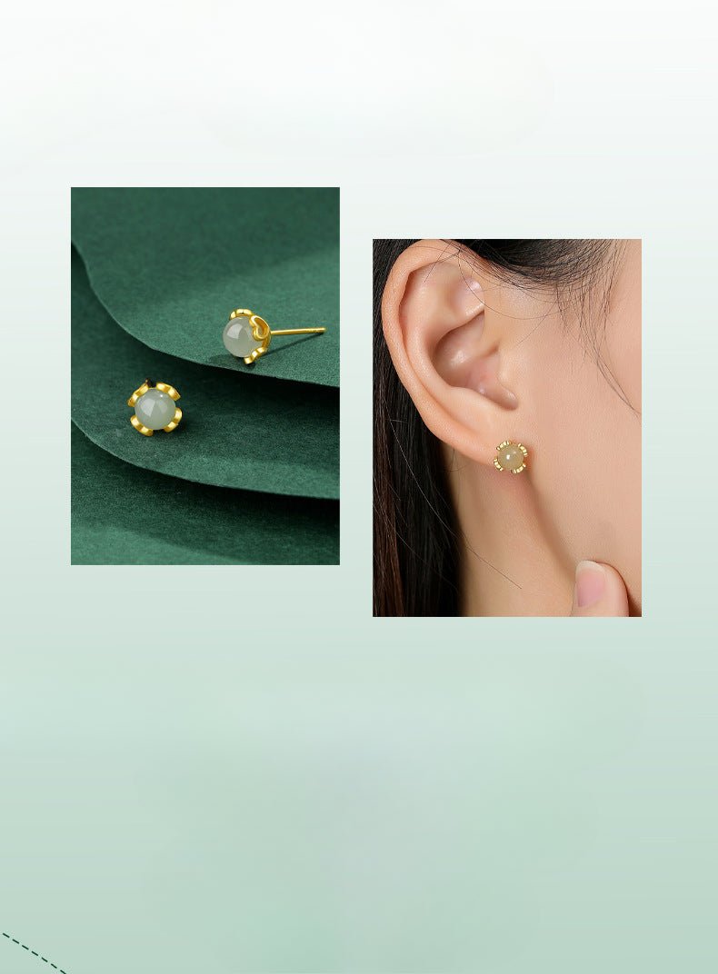 Attractive & Elegant Jade Earrings Stud: Versatile Hetian Jade S925 Sterling Silver | STAR8S