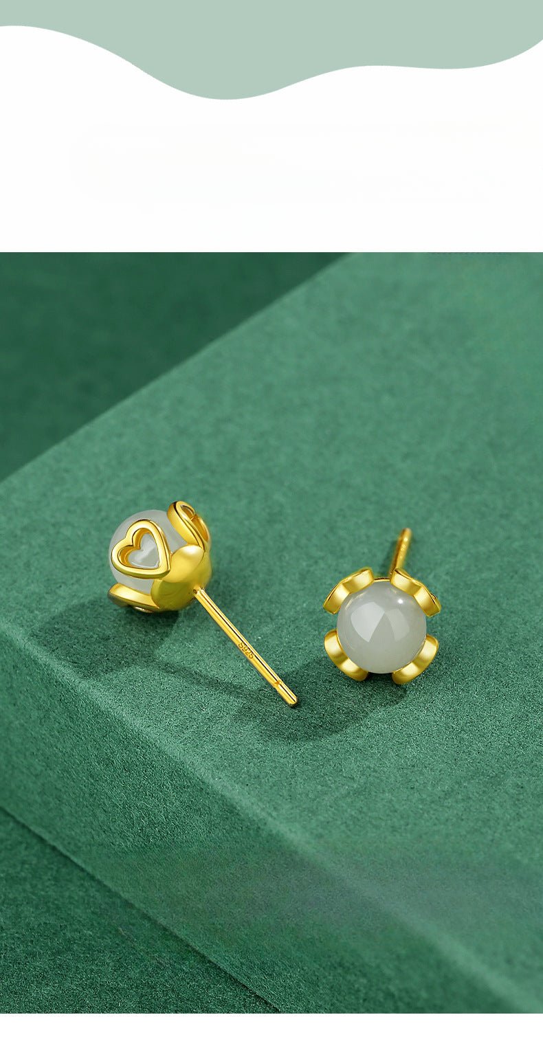 Attractive & Elegant Jade Earrings Stud: Versatile Hetian Jade S925 Sterling Silver | STAR8S
