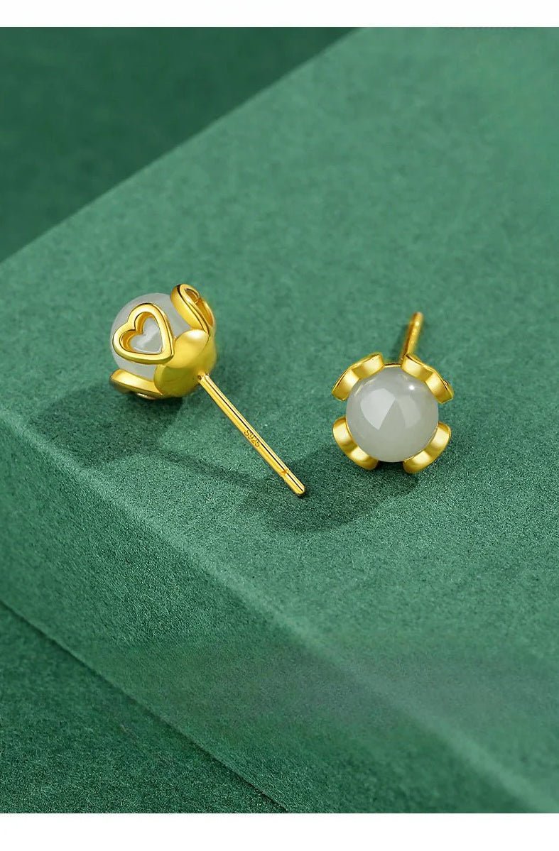 attractive & elegant jade earrings stud: versatile hetian jade s925 sterling silver | star8s - star8s