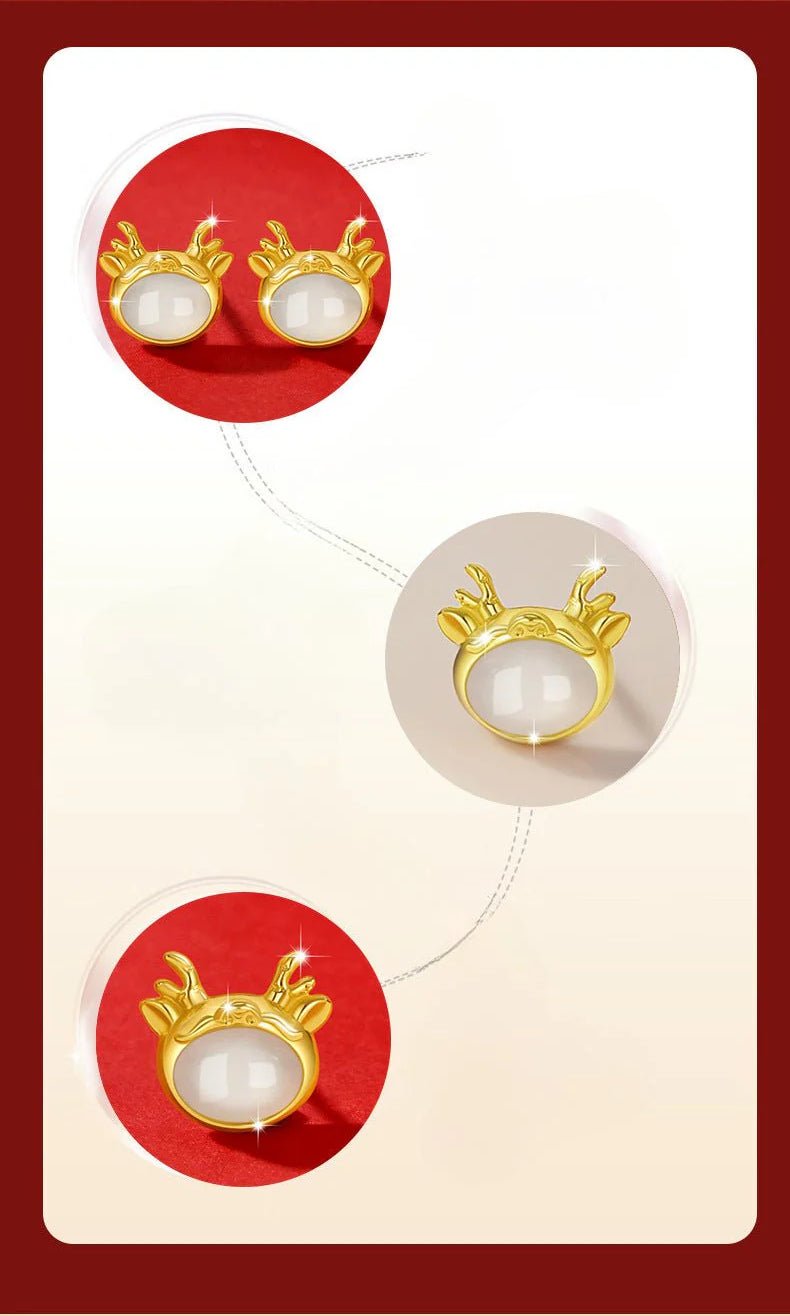 Auspicious Gold Dragon Earing Studs - Hetian Jasper 925 Silver, Animal Year | STAR8S - STAR8S