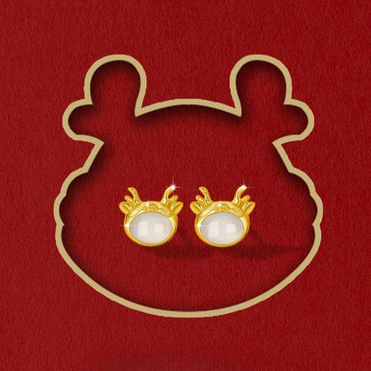 Auspicious Gold Dragon Earing Studs - Hetian Jasper 925 Silver, Animal Year | STAR8S - STAR8S