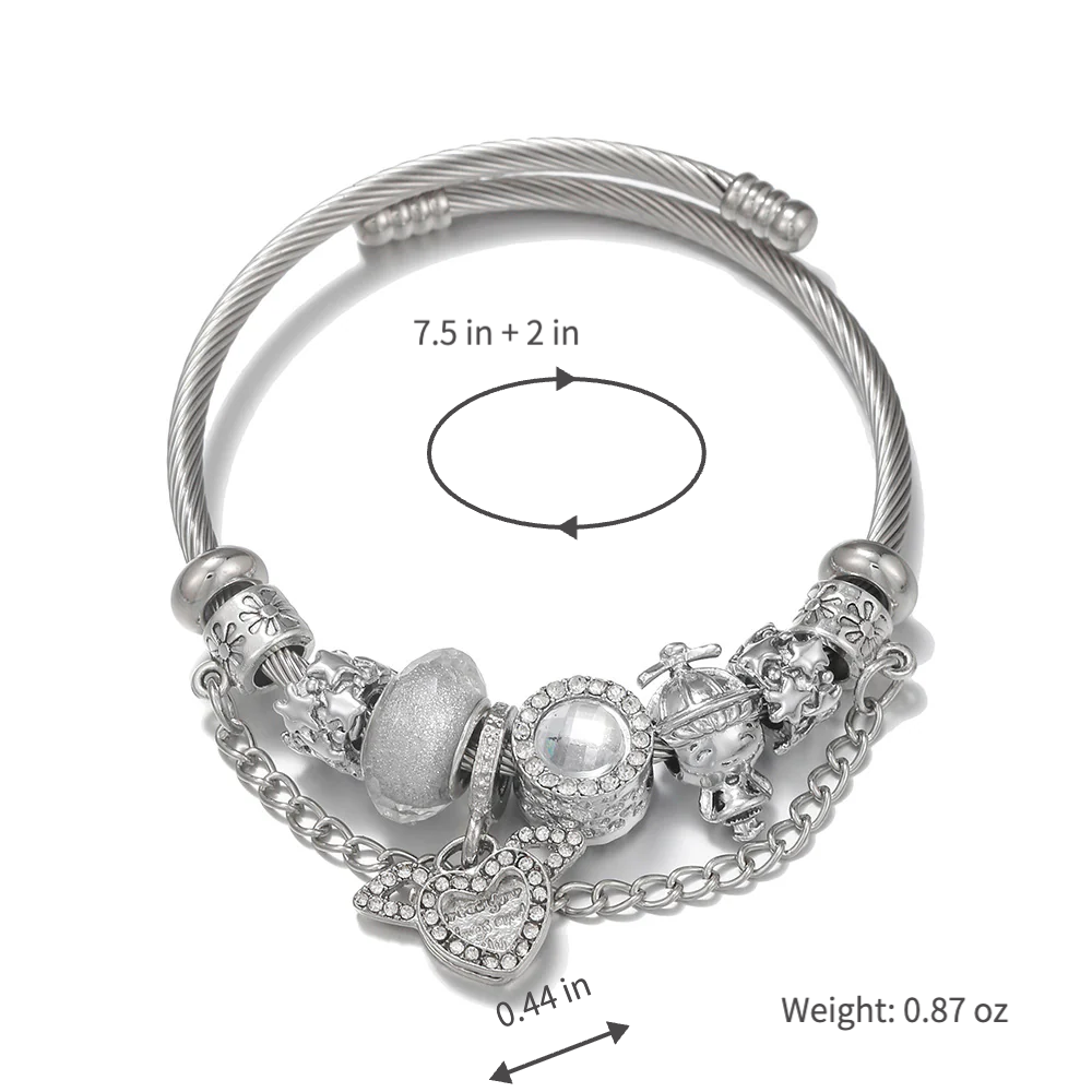 heart charm bracelet for women white cupid heart charm bangle stainless steel snake chain bracelet with angel wings crystal resin beads fairycore aesthetic jewelry gift for her