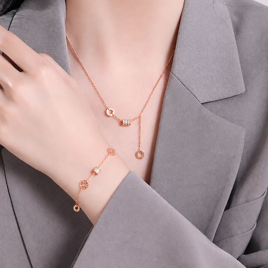 rose gold tone roman numeral bracelet for women, minimalist interlocking circles small waist charm bracelet, crystal pave cubic zirconia dainty chain link jewelry, birthday anniversary gift for girlfriend mother her