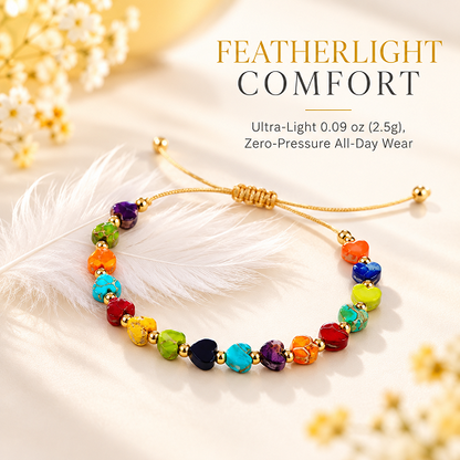 Adjustable Rainbow Heart Bead Cord Bracelet with Gold-Tone Accents